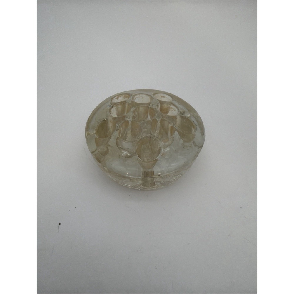 Vintage Clear Glass Flower Frog 11 Hole 3"